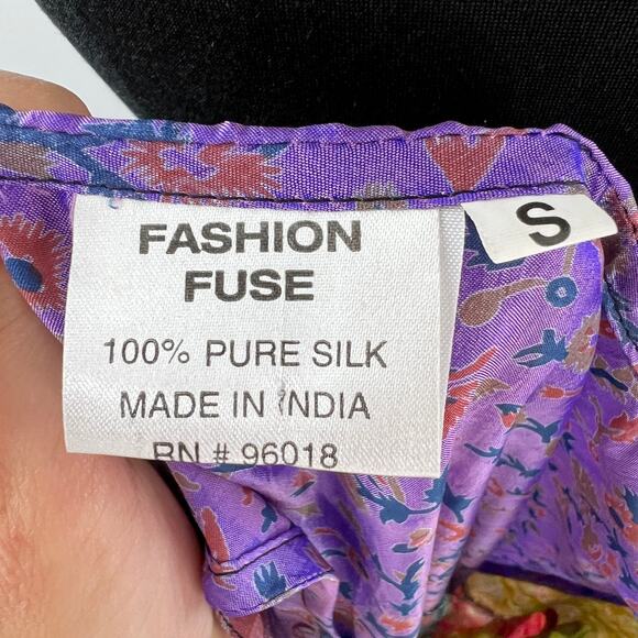 FASHION FUSE Multicolor PURE Silk Sleeveless Scoop Neck Tie Belt Maxi Dress Sz S - Picture 7 of 8